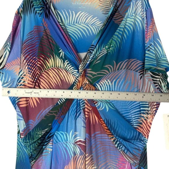 Soft Surroundings Anya Dress Ombre Palms Tropical Print Faux Wrap Plus Size 1X - Picture 9 of 10